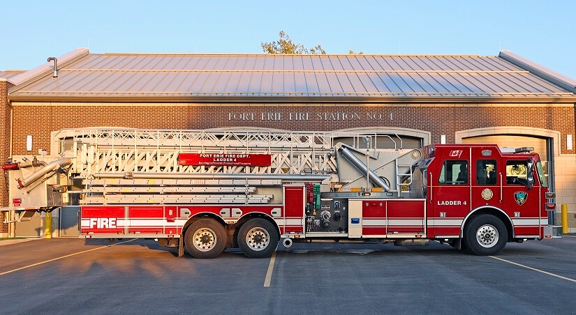 A large fire truck with a ladder