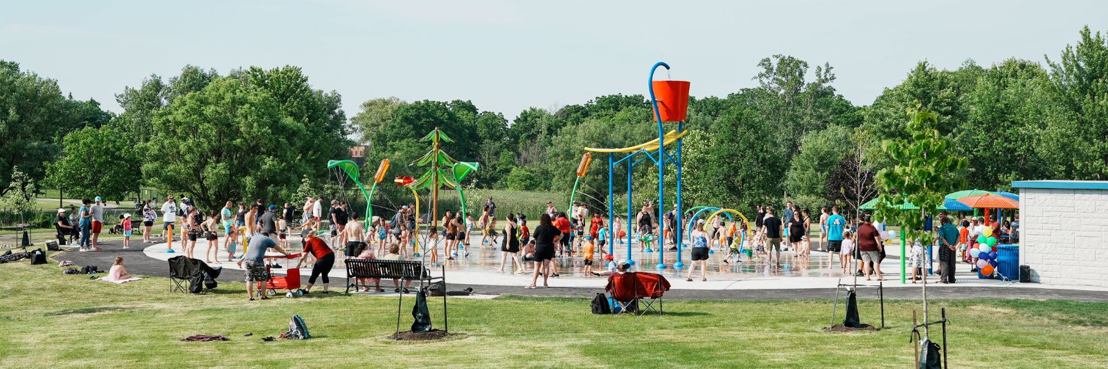 A splash pad in the summer