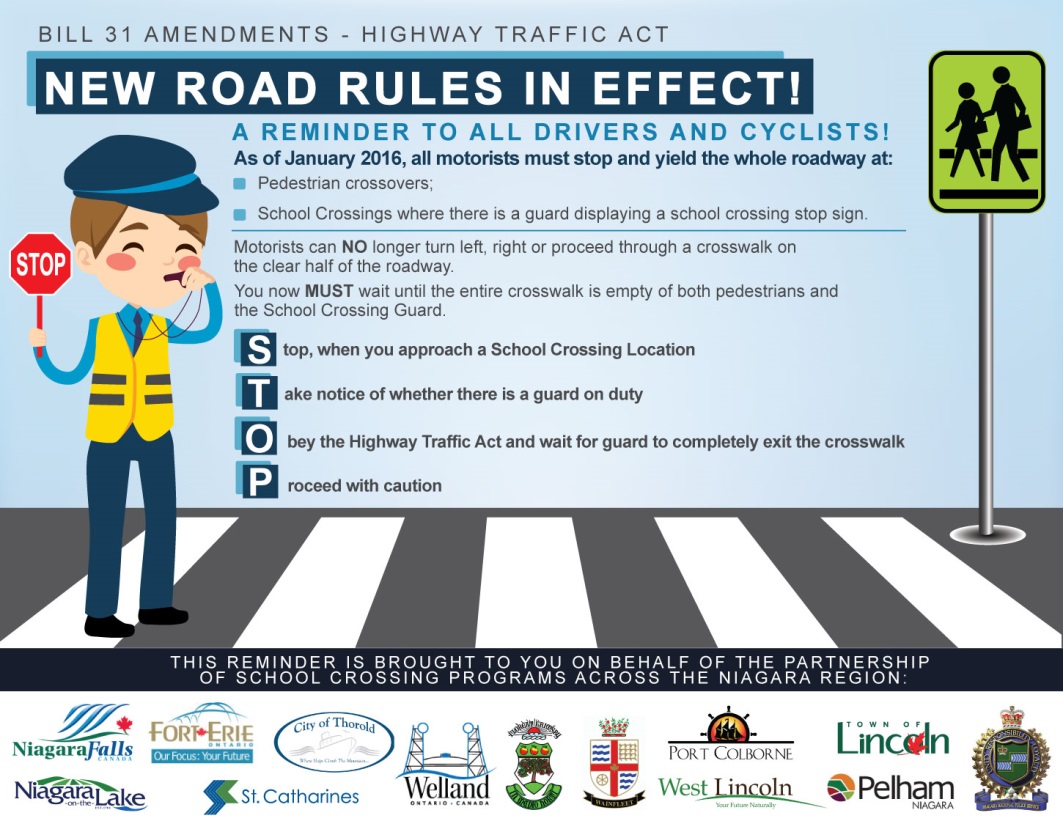 New Road Rules in Effect Graphic An animated Crossing Guard Blows a whistle
